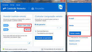 Do lado esquerdo da imagem são as informações que precisa passar para o técnico para ele poder te dar acesso. No lado direito as informações quando você dispõe de uma conta registrada do TeamViewer.